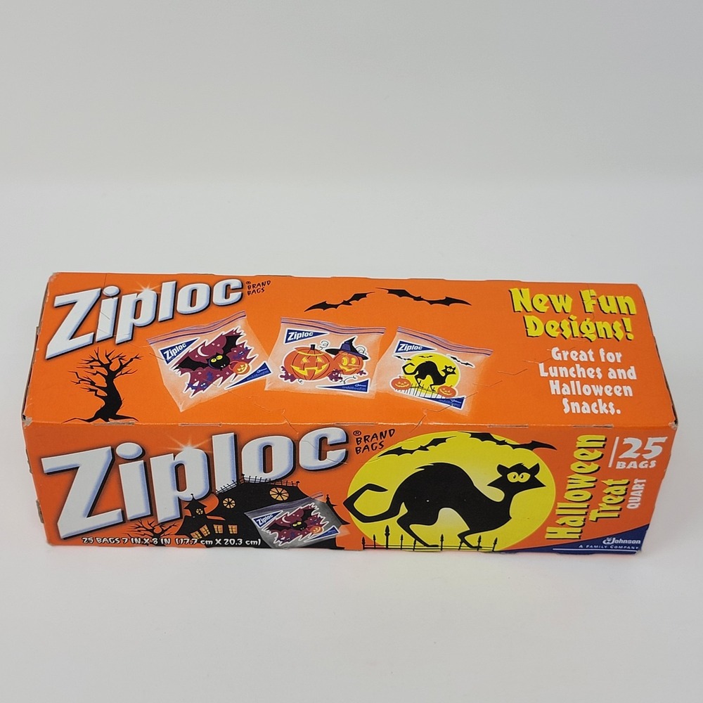NOS 2009 Ziploc Halloween Print Quart Bags - 25 count - Bats Cats Jack-O-Lantern - Picture 4 of 14